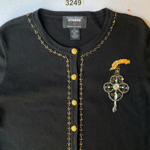 Designers Originals Women Long Sleeve Button Down Knit Cardigan size M, Black - Picture 5 of 8